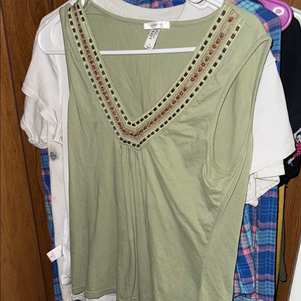 Embellished V-Neck Green Top